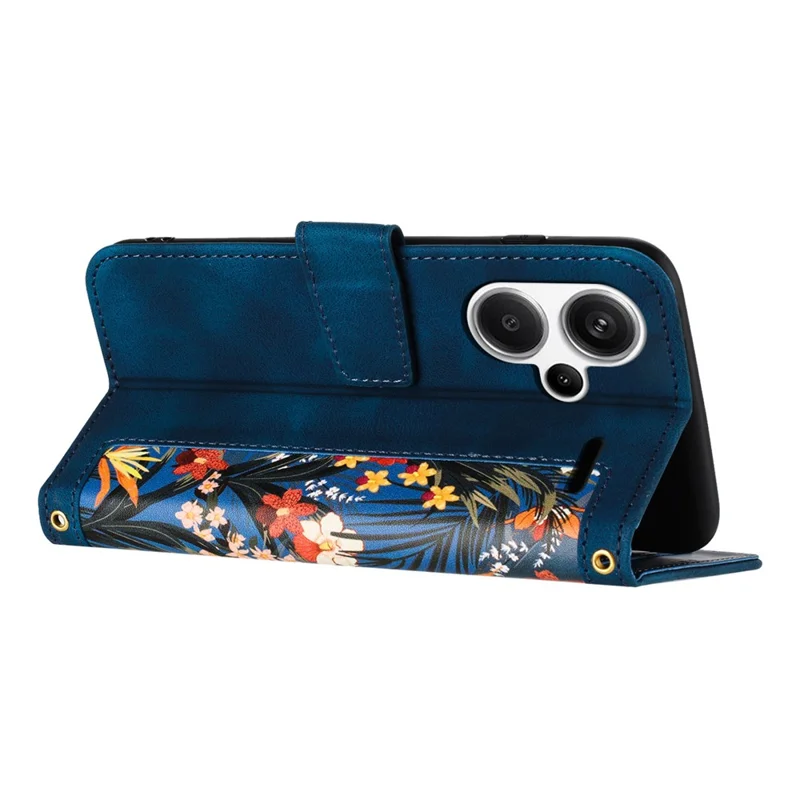 For Xiaomi Redmi Note 13 Pro+ 5G Case PU Leather Flower Pattern Wallet Style Flip Phone Cover - Dark Blue