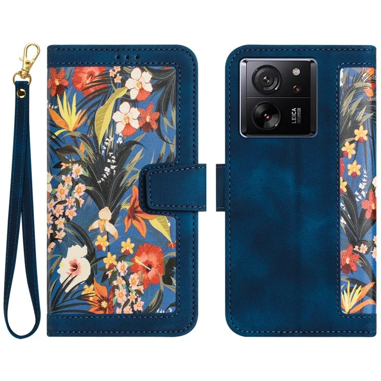 Para el caso de Xiaomi 13T / 13T Pro con ranuras para tarjetas con estampado impreso Funda de cuero para teléfono - Azul oscuro