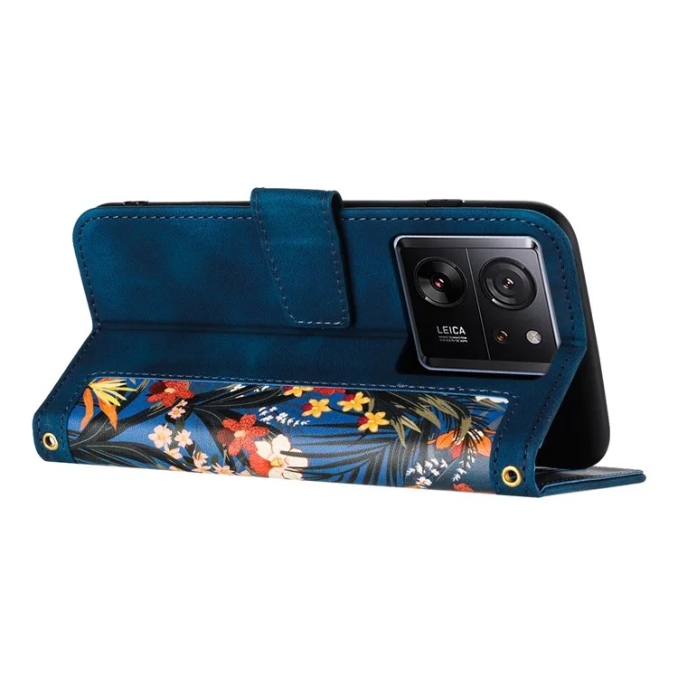 Para el caso de Xiaomi 13T / 13T Pro con ranuras para tarjetas con estampado impreso Funda de cuero para teléfono - Azul oscuro