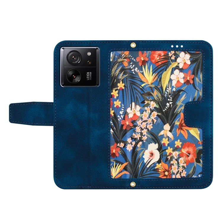 Para el caso de Xiaomi 13T / 13T Pro con ranuras para tarjetas con estampado impreso Funda de cuero para teléfono - Azul oscuro