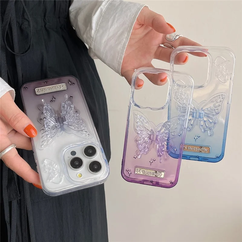 For iPhone 14 Pro Max Case TPU+PC Phone Back Cover Butterfly Shape Kickstand Protective Shell - Black