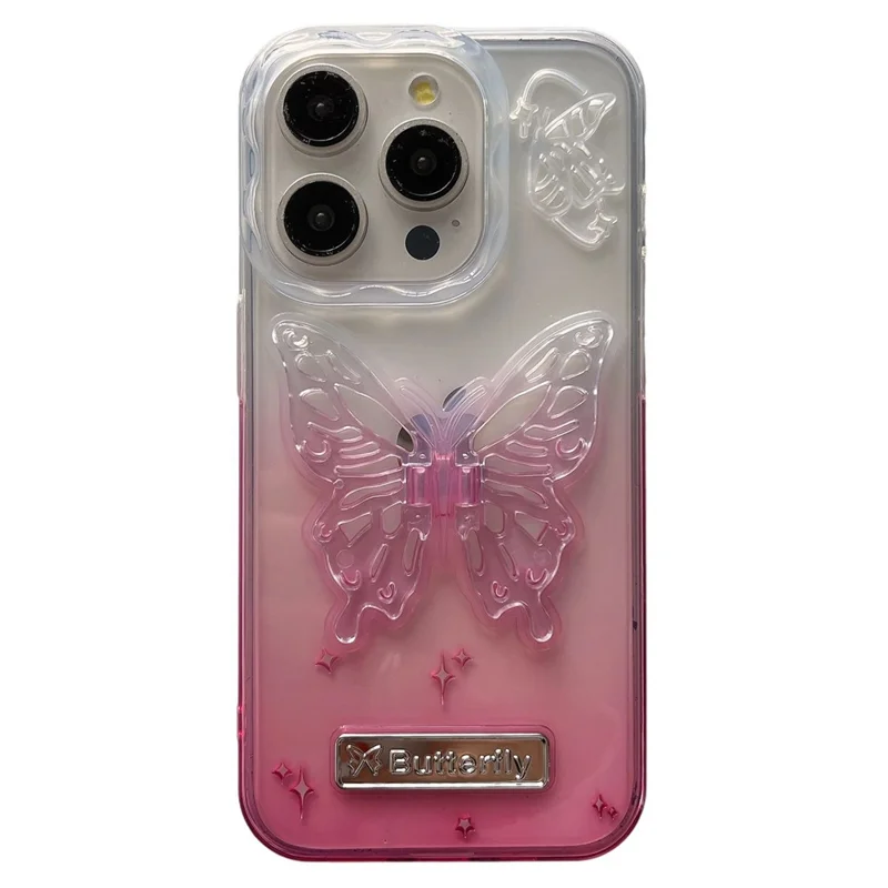 For iPhone 13 Pro 6.1 inch Case Gradient TPU Shockproof Phone Cover with Butterfly Shape Kickstand - Pink
