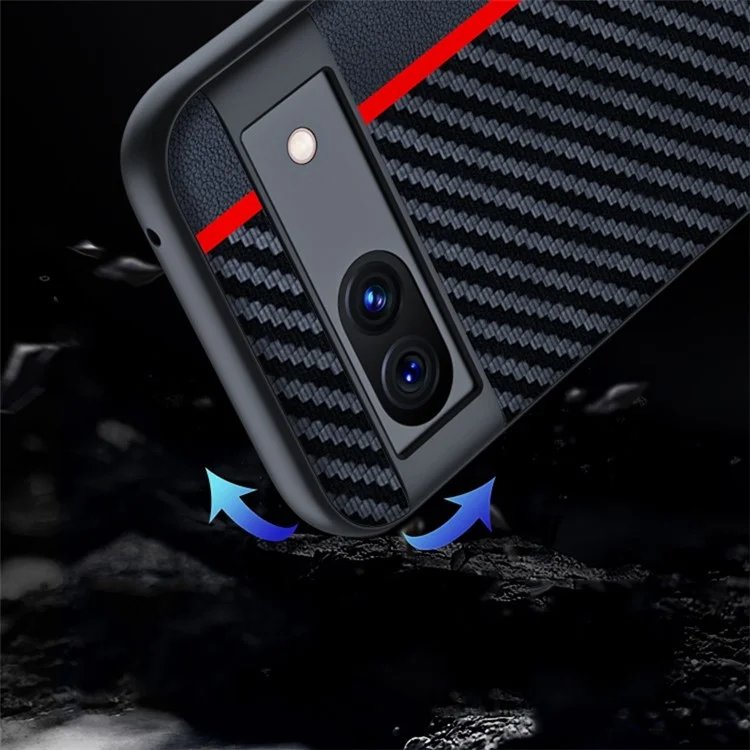 For Google Pixel 8a Case Slim PU Leather+PC Carbon Fiber Texture Phone Cover - Black / Red