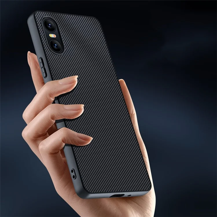 For Sony Xperia 10 VI Case Carbon Fiber Texture Ultra Slim Phone Cover -  Black