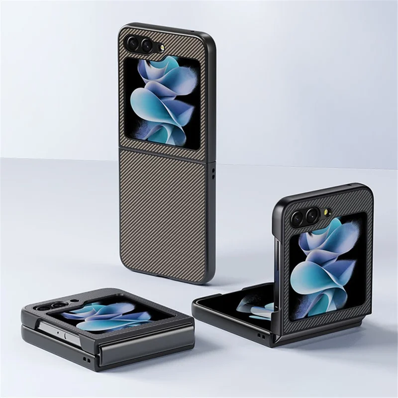 For Samsung Galaxy Z Flip7 FE 5G / Z Flip6 5G Case PU Leather + PC Carbon Fiber Texture Phone Cover - Splicing Yellow