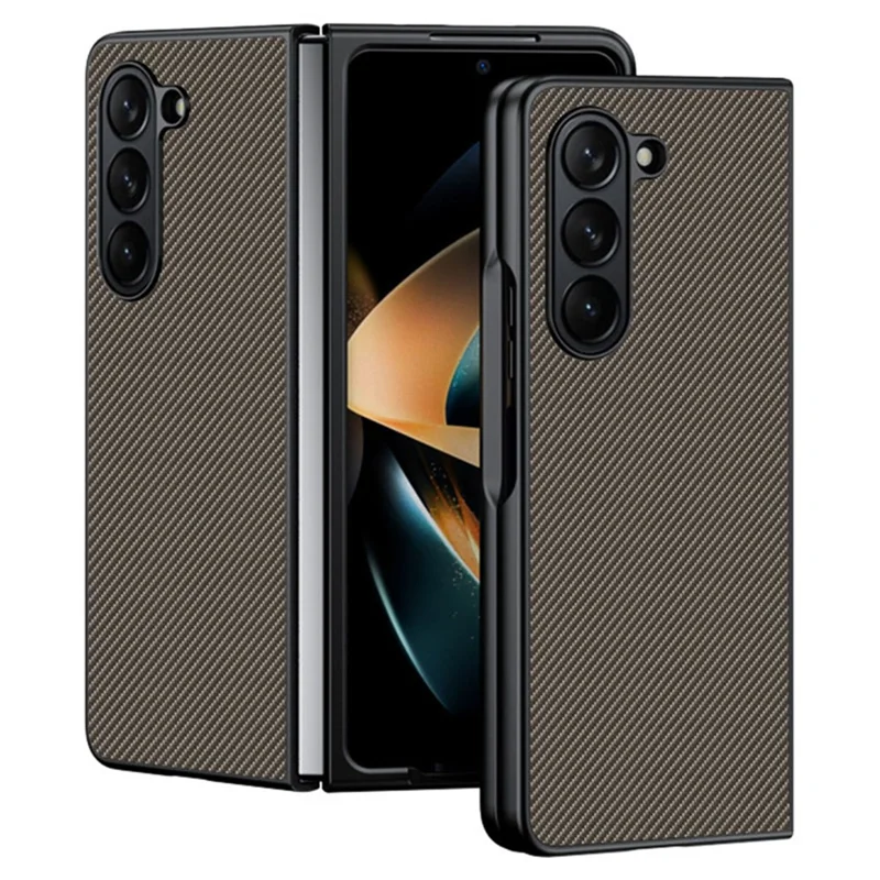 For Samsung Galaxy Z Fold6 5G Case Carbon Fiber Texture PU + PC Phone Cover - Carbon Gold