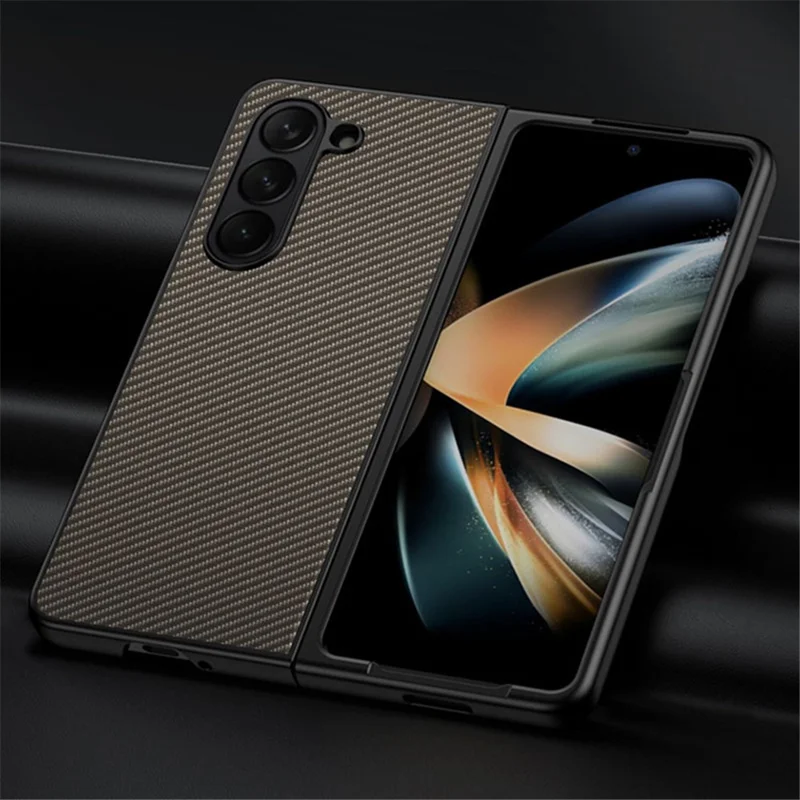 For Samsung Galaxy Z Fold6 5G Case Carbon Fiber Texture PU + PC Phone Cover - Carbon Gold