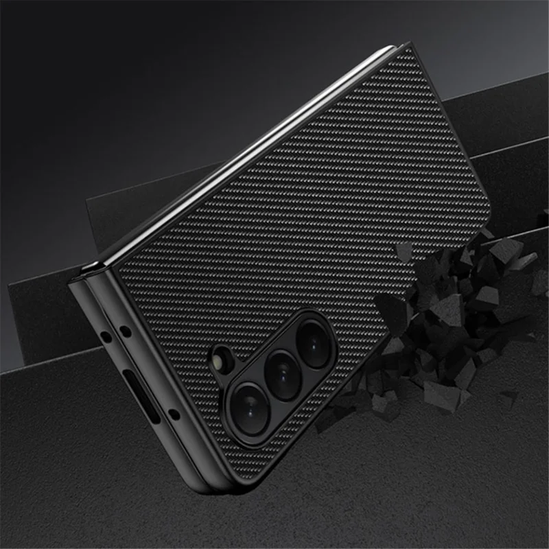 For Samsung Galaxy Z Fold6 5G Case Carbon Fiber Texture PU + PC Phone Cover - Carbon Gold