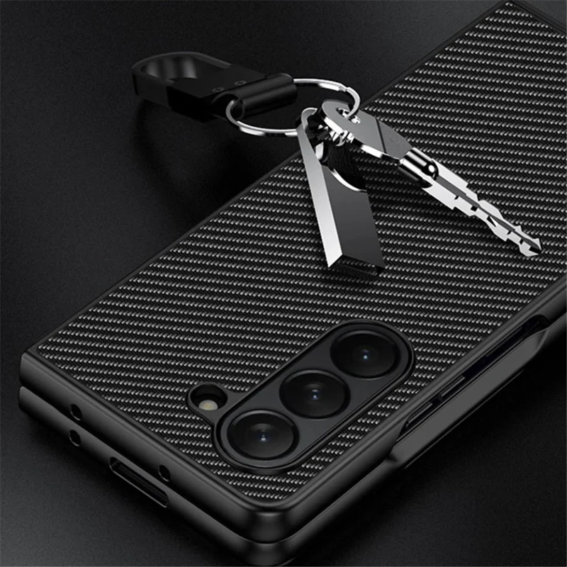 For Samsung Galaxy Z Fold6 5G Case Carbon Fiber Texture PU + PC Phone Cover - Carbon Gold