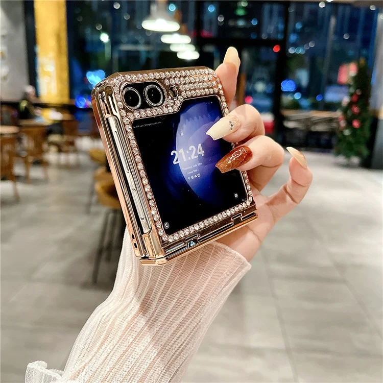 Para Samsung Galaxy Z Flip6 5G / Z Flip5 5G Case Rhinestones Decor Hard PC Folding Phone Cover - Azul