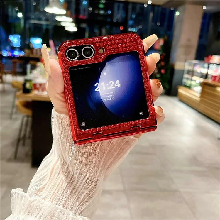 Para Samsung Galaxy Z Flip6 5G / Z Flip5 5G Case Rhinestones Decor Hard PC Folding Phone Cover - Azul