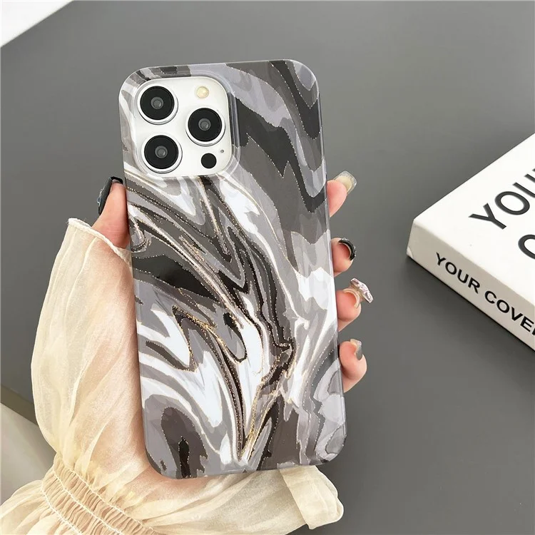ARU For iPhone 13 Pro Max 6.7 inch Case Marble Pattern Flexible TPU Anti-drop Phone Cover - Black Rock