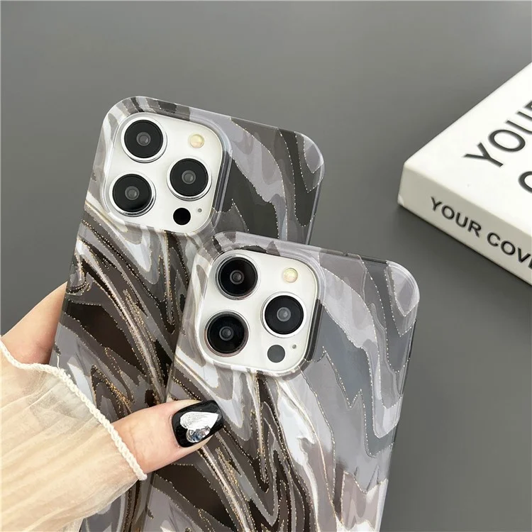 ARU For iPhone 13 Pro Max 6.7 inch Case Marble Pattern Flexible TPU Anti-drop Phone Cover - Black Rock