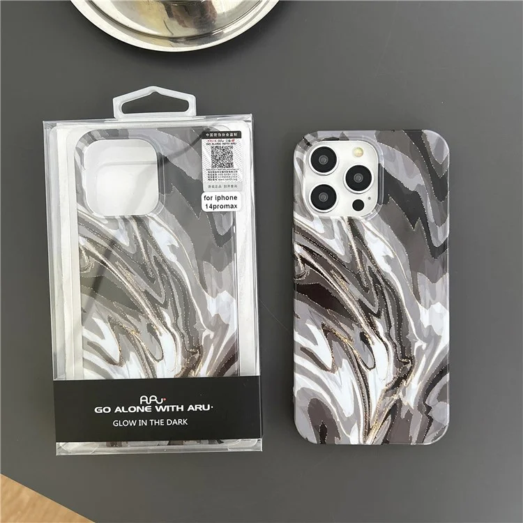 ARU For iPhone 13 Pro Max 6.7 inch Case Marble Pattern Flexible TPU Anti-drop Phone Cover - Black Rock