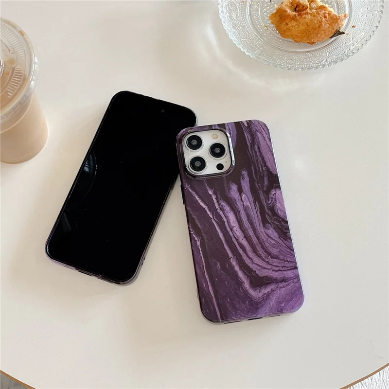 ARU Pour iPhone 14 Pro Coque de protection en TPU avec impression par transfert d'eau - Violet foncé