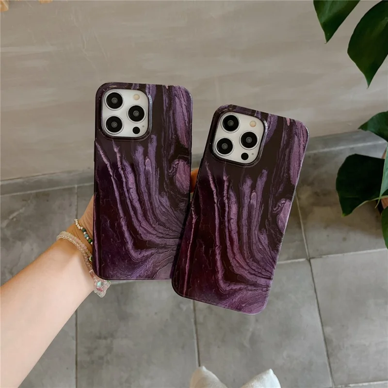 ARU Pour iPhone 14 Pro Coque de protection en TPU avec impression par transfert d'eau - Violet foncé