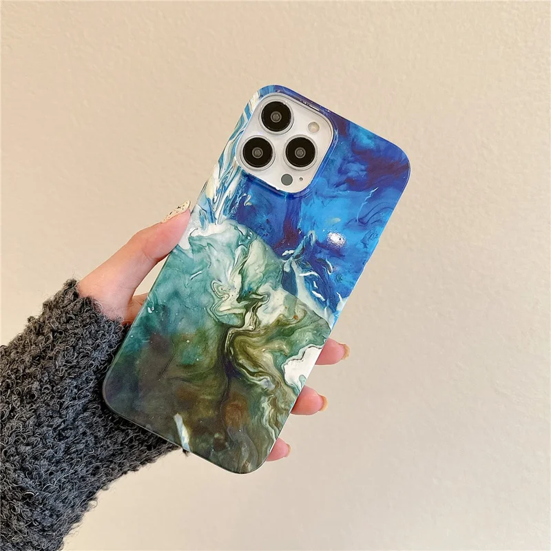 ARU Para iPhone 14 Pro Cubierta TPU Impresión por Transferencia de Agua Funda Protectora del Teléfono - Sombra Azul