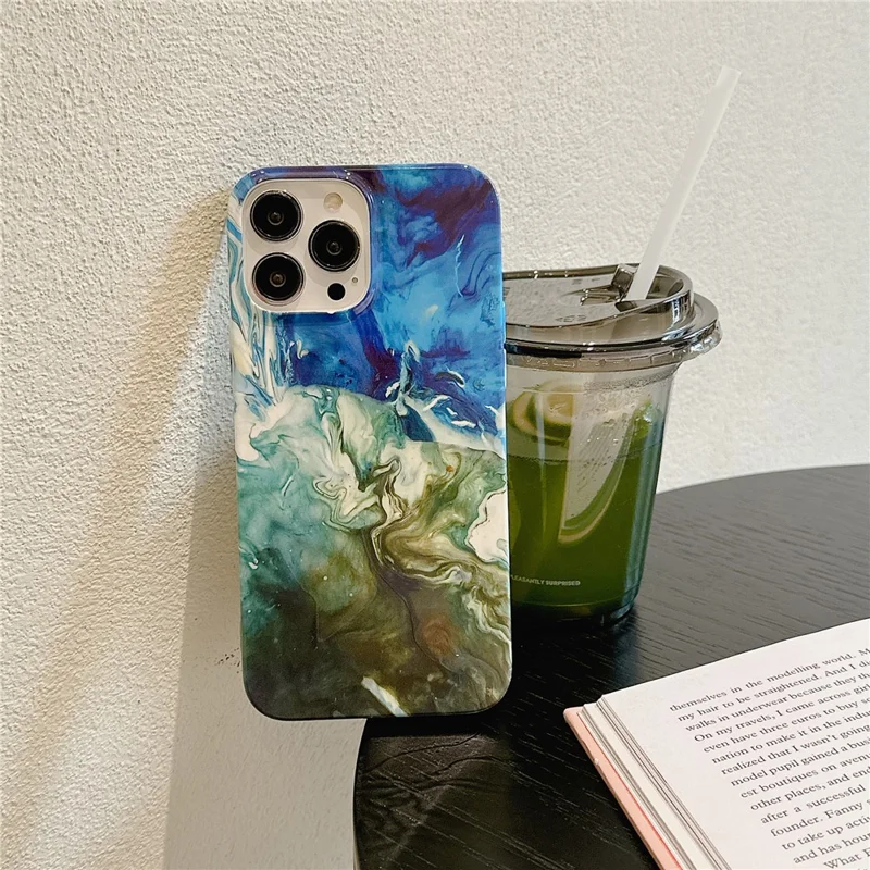 ARU Para iPhone 14 Pro Cubierta TPU Impresión por Transferencia de Agua Funda Protectora del Teléfono - Sombra Azul
