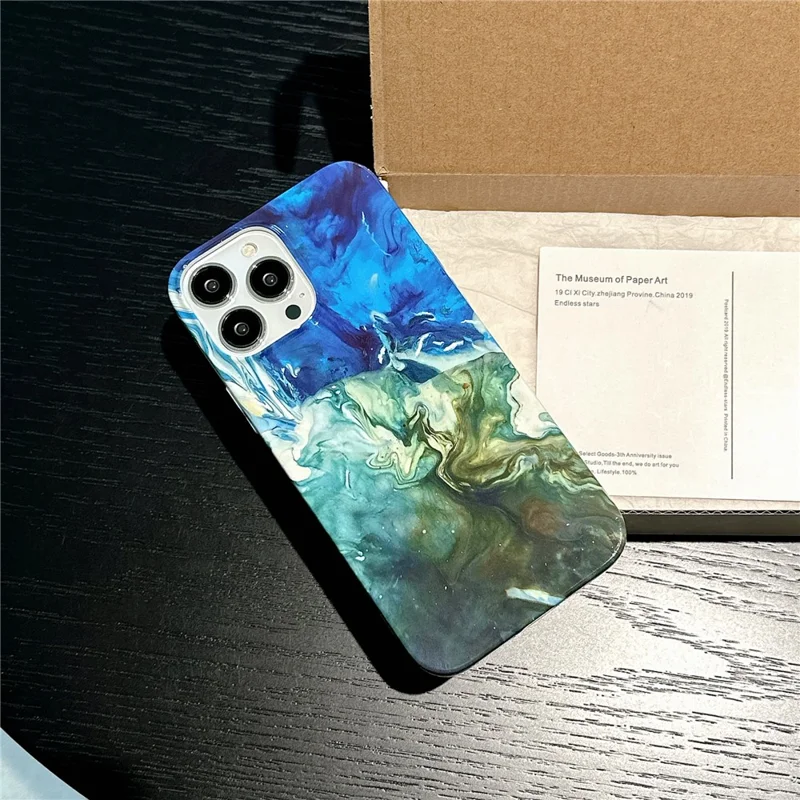 ARU Para iPhone 14 Pro Cubierta TPU Impresión por Transferencia de Agua Funda Protectora del Teléfono - Sombra Azul