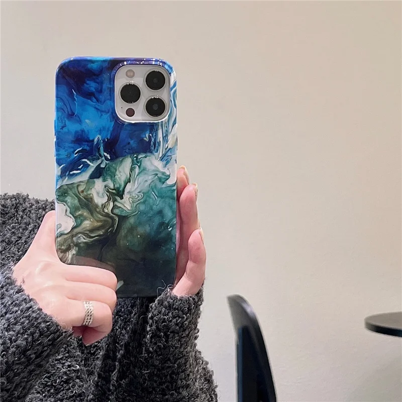 ARU Para iPhone 14 Pro Cubierta TPU Impresión por Transferencia de Agua Funda Protectora del Teléfono - Sombra Azul