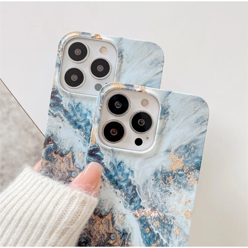 ARU Per iPhone 13 Pro Max Custodie per Telefoni Cellulari Stampa a Trasferimento Acqua TPU Cover Morbida - Marmo Verde Nerastro