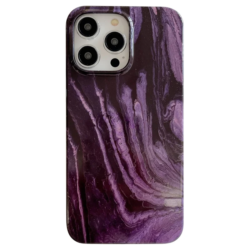 ARU Para iPhone 14 Pro Max Casos de Teléfono Celular Impresión por Transferencia de Agua TPU Anti-Caída Cubierta - Púrpura Oscuro
