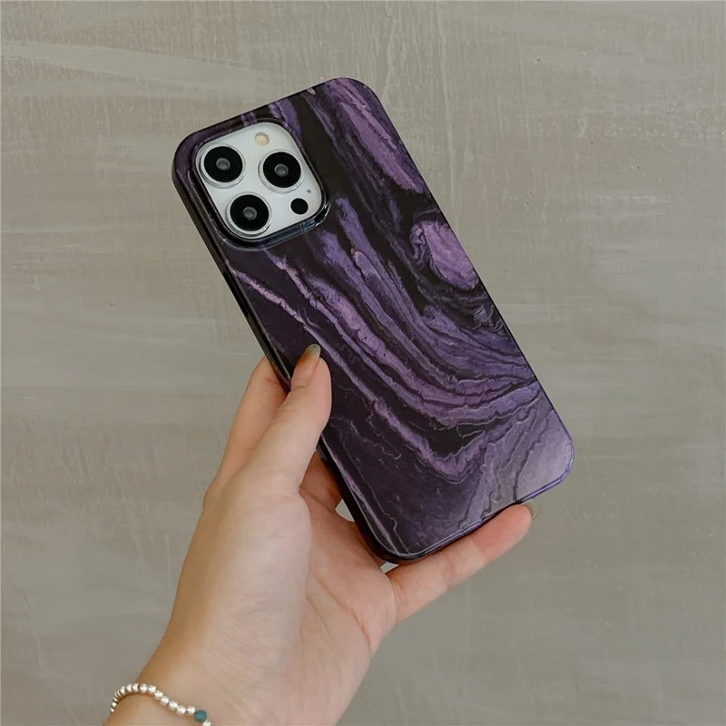 ARU Para iPhone 14 Pro Max Casos de Teléfono Celular Impresión por Transferencia de Agua TPU Anti-Caída Cubierta - Púrpura Oscuro