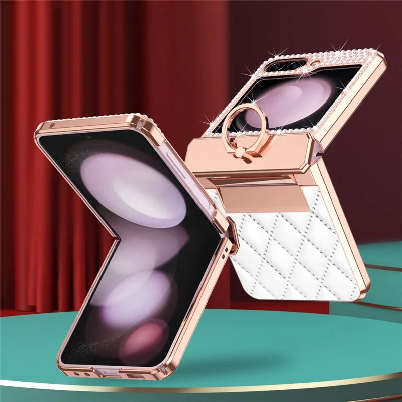 For Samsung Galaxy Z Flip7 FE 5G / Z Flip6 5G / Z Flip5 5G Case Rhinestone Decor Leather+PC Rhombus Phone Cover - Wine Red