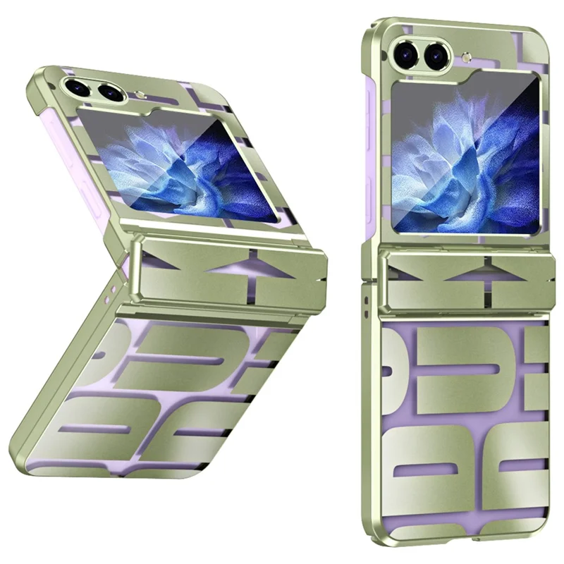 Per Samsung Galaxy Z Flip6 5G / Z Flip5 5G Case Hard PC Elettroplaccatura Custodia per telefono con Pellicola di Vetro Temperato - Verde