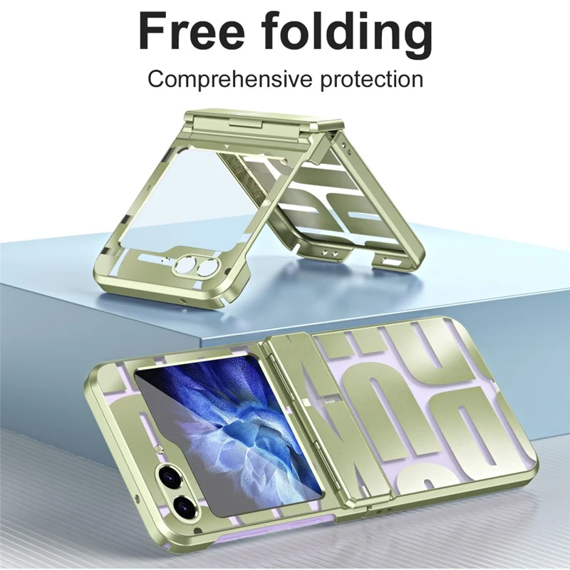 Per Samsung Galaxy Z Flip6 5G / Z Flip5 5G Case Hard PC Elettroplaccatura Custodia per telefono con Pellicola di Vetro Temperato - Verde