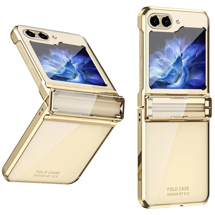 Para el caso del Samsung Galaxy Z Flip6 5G / Z Flip5 5G, funda de PC dura con acabado electrolítico, tapa de teléfono plegable - Oro champán