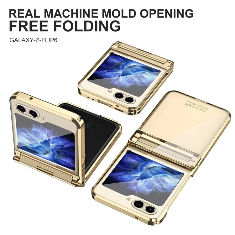 Para el caso del Samsung Galaxy Z Flip6 5G / Z Flip5 5G, funda de PC dura con acabado electrolítico, tapa de teléfono plegable - Oro champán