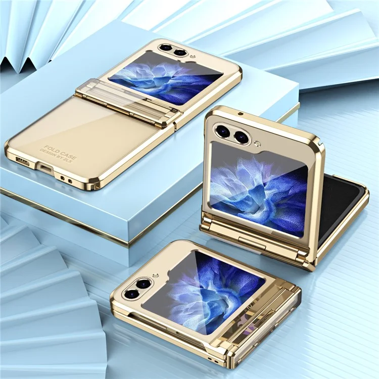 Para el caso del Samsung Galaxy Z Flip6 5G / Z Flip5 5G, funda de PC dura con acabado electrolítico, tapa de teléfono plegable - Oro champán