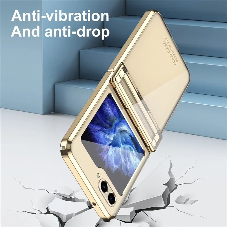 Para el caso del Samsung Galaxy Z Flip6 5G / Z Flip5 5G, funda de PC dura con acabado electrolítico, tapa de teléfono plegable - Oro champán