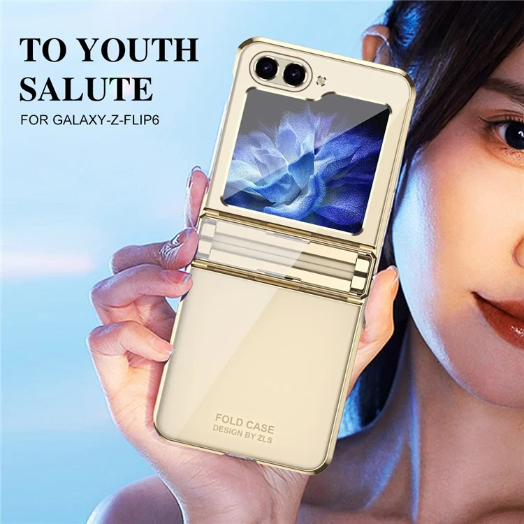 Para el caso del Samsung Galaxy Z Flip6 5G / Z Flip5 5G, funda de PC dura con acabado electrolítico, tapa de teléfono plegable - Oro champán
