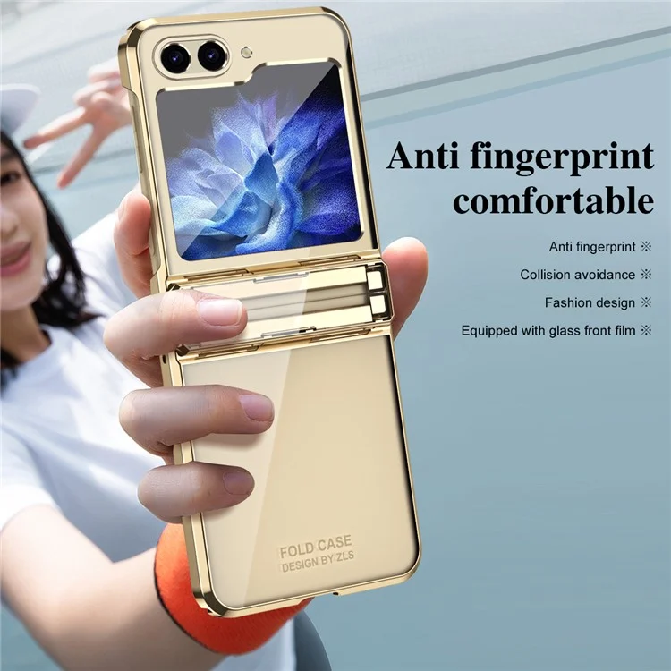 Para el caso del Samsung Galaxy Z Flip6 5G / Z Flip5 5G, funda de PC dura con acabado electrolítico, tapa de teléfono plegable - Oro champán