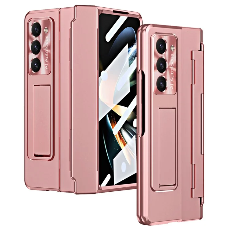 Para Samsung Galaxy Z Fold6 5G Case Hinge Protection PC Phone Cover with Kickstand - Pink