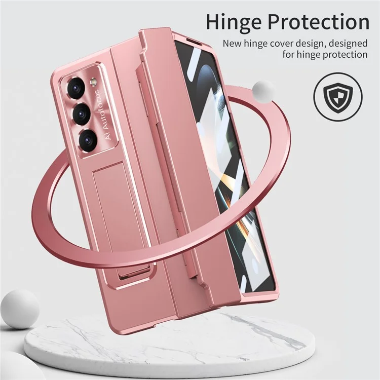 Para Samsung Galaxy Z Fold6 5G Case Hinge Protection PC Phone Cover with Kickstand - Pink