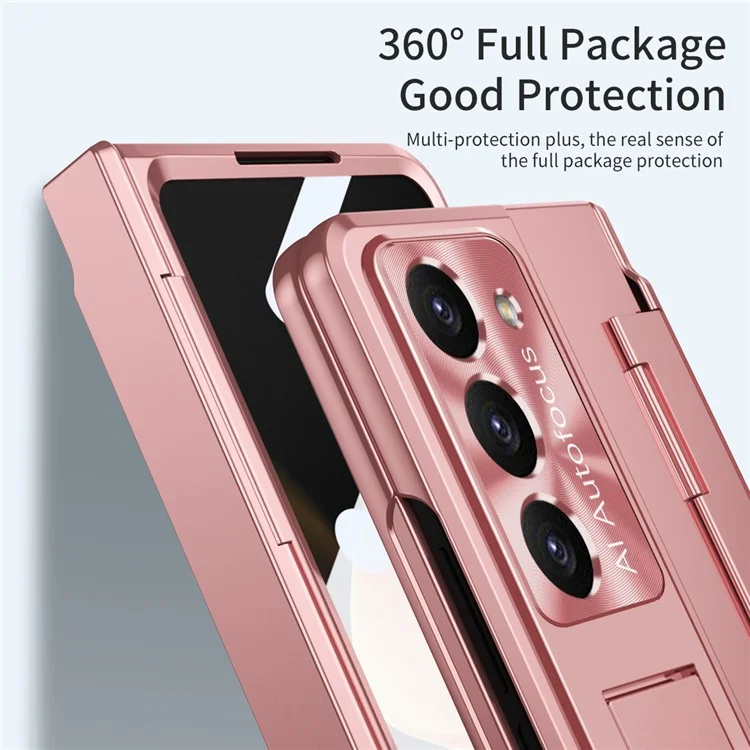 Para Samsung Galaxy Z Fold6 5G Case Hinge Protection PC Phone Cover with Kickstand - Pink