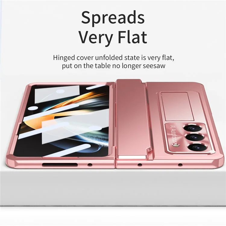 Para Samsung Galaxy Z Fold6 5G Case Hinge Protection PC Phone Cover with Kickstand - Pink