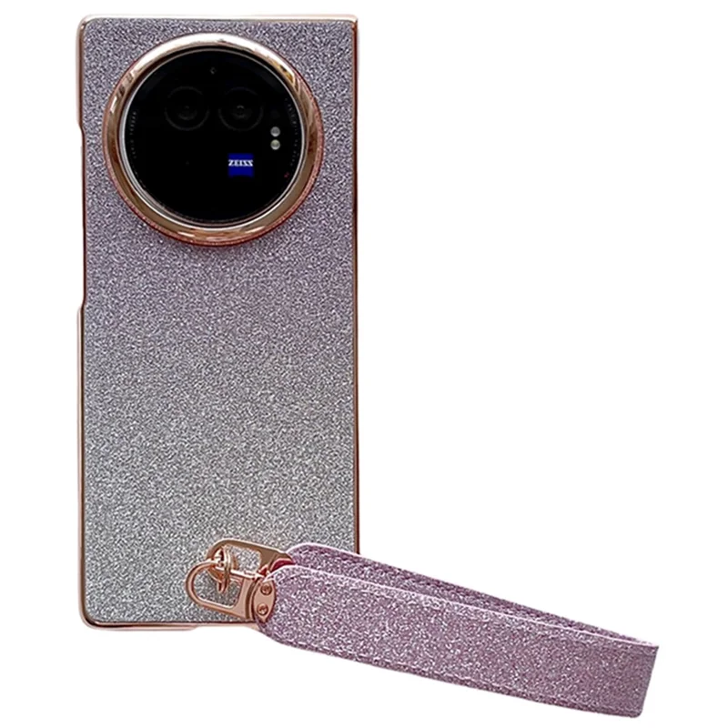For vivo X Fold3 Case Hard PC Bling Glitter Phone Cover with Wrist Strap - Gradient Purple