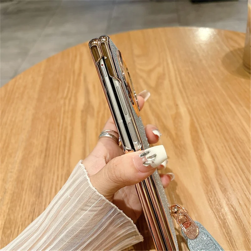 For vivo X Fold3 Case Hard PC Bling Glitter Phone Cover with Wrist Strap - Gradient Blue