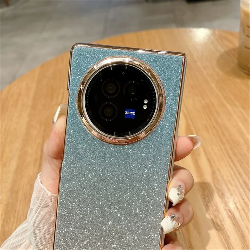 For vivo X Fold3 Case Hard PC Bling Glitter Phone Cover with Wrist Strap - Gradient Pink