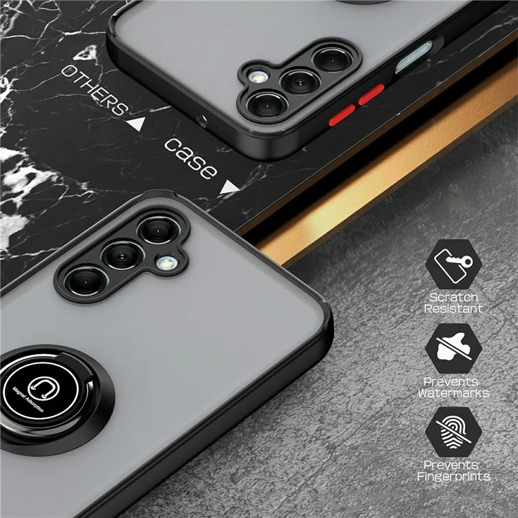 Para Samsung Galaxy A35 5G Case Ring Holder Kickstand PC + TPU Protective Phone Cover - Preto / Vermelho