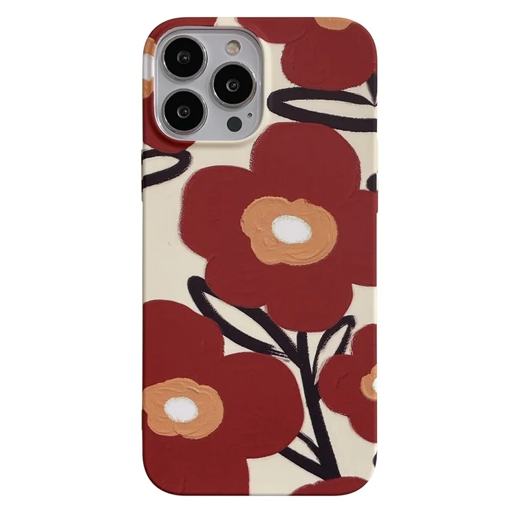 ARU Pour Étui iPhone 14 Pro Max Impression de Transfert d'Eau Mat TPU Housse Protectrice de Téléphone - Fleur Rouge