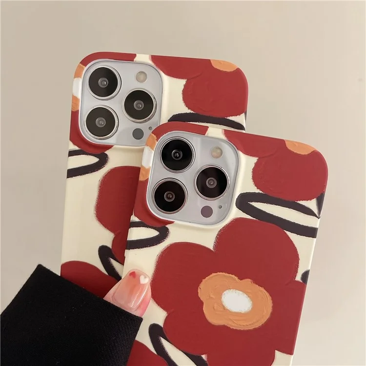 ARU Pour Étui iPhone 14 Pro Max Impression de Transfert d'Eau Mat TPU Housse Protectrice de Téléphone - Fleur Rouge