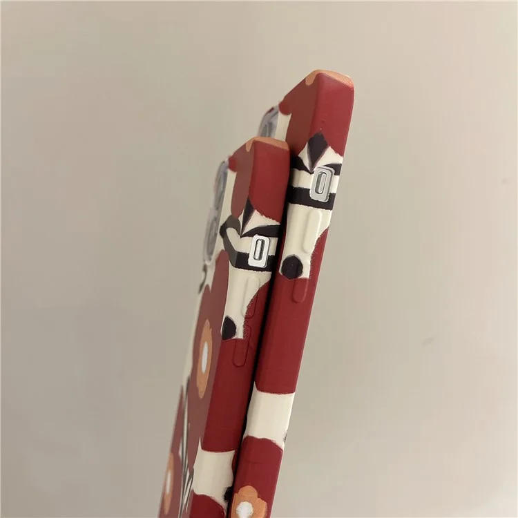 ARU Pour Étui iPhone 14 Pro Max Impression de Transfert d'Eau Mat TPU Housse Protectrice de Téléphone - Fleur Rouge