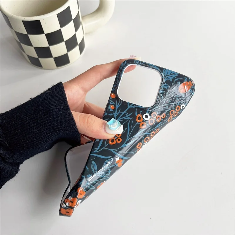 ARU For iPhone 13 Pro 6.1 inch TPU Case Stylish Water Transfer Printing Phone Cover - Blue Leaf