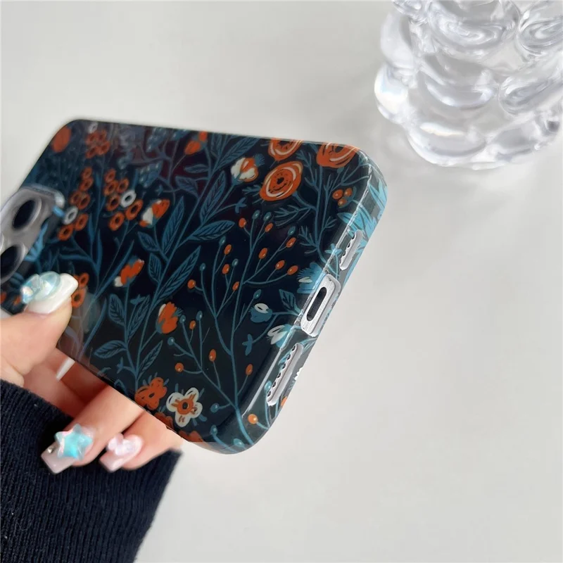 ARU For iPhone 13 Pro 6.1 inch TPU Case Stylish Water Transfer Printing Phone Cover - Blue Leaf