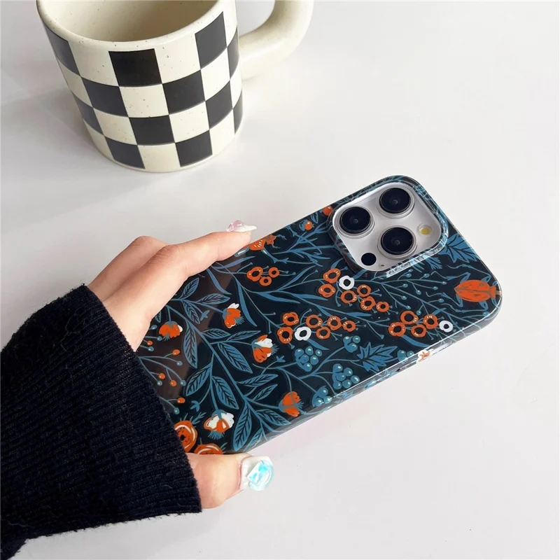 ARU For iPhone 13 Pro 6.1 inch TPU Case Stylish Water Transfer Printing Phone Cover - Blue Leaf